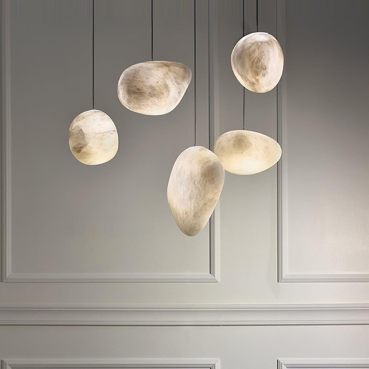 Brass Alabaster Pendant Light with Adjustable Height