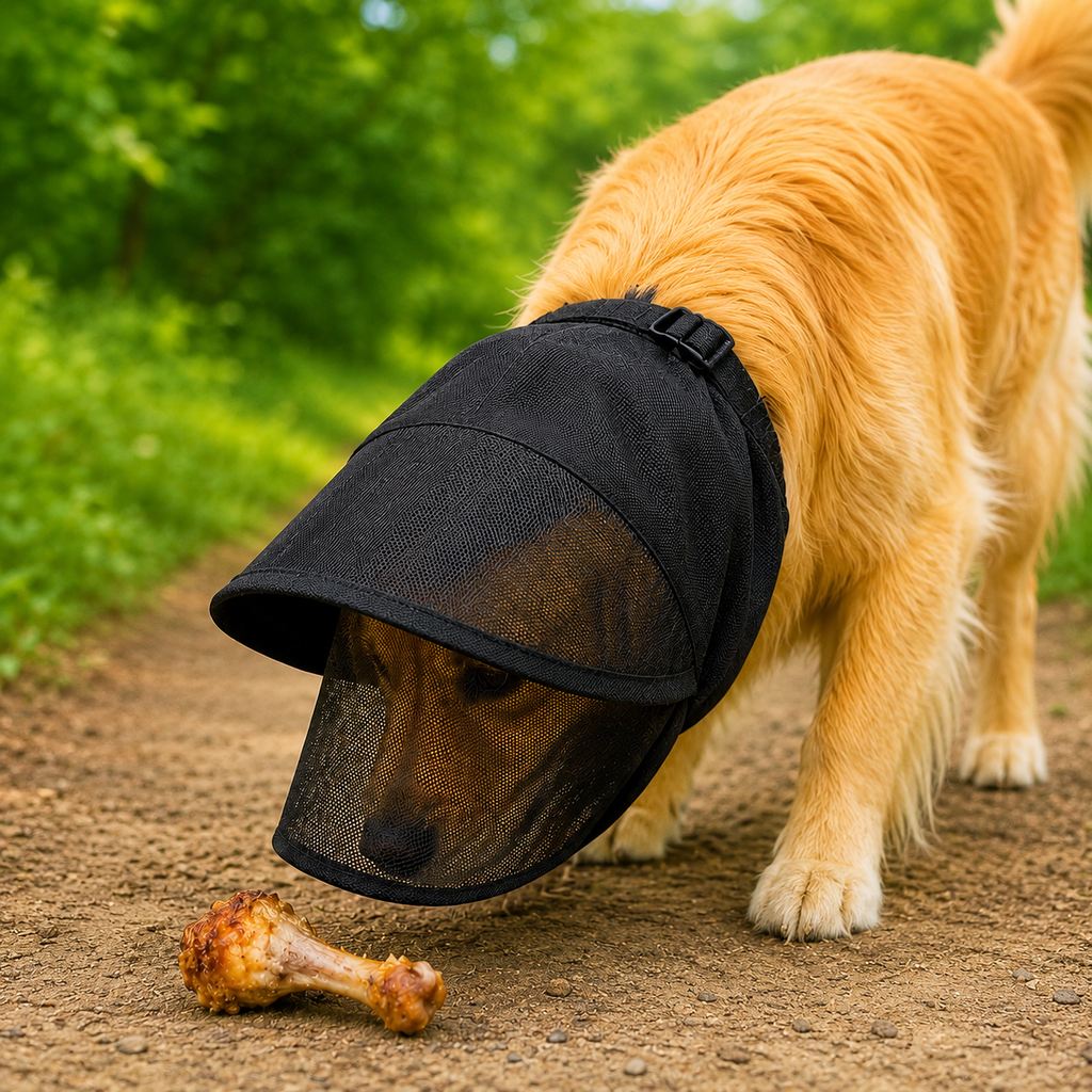 Boneroshop Breathable Anti-Scavenging Dog Muzzle for Walks - Mesh Hood Helps Block Food Scraps & Trash