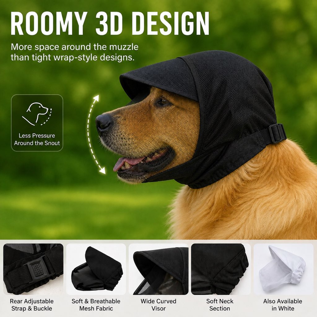 Boneroshop Breathable Anti-Scavenging Dog Muzzle for Walks - Mesh Hood Helps Block Food Scraps & Trash