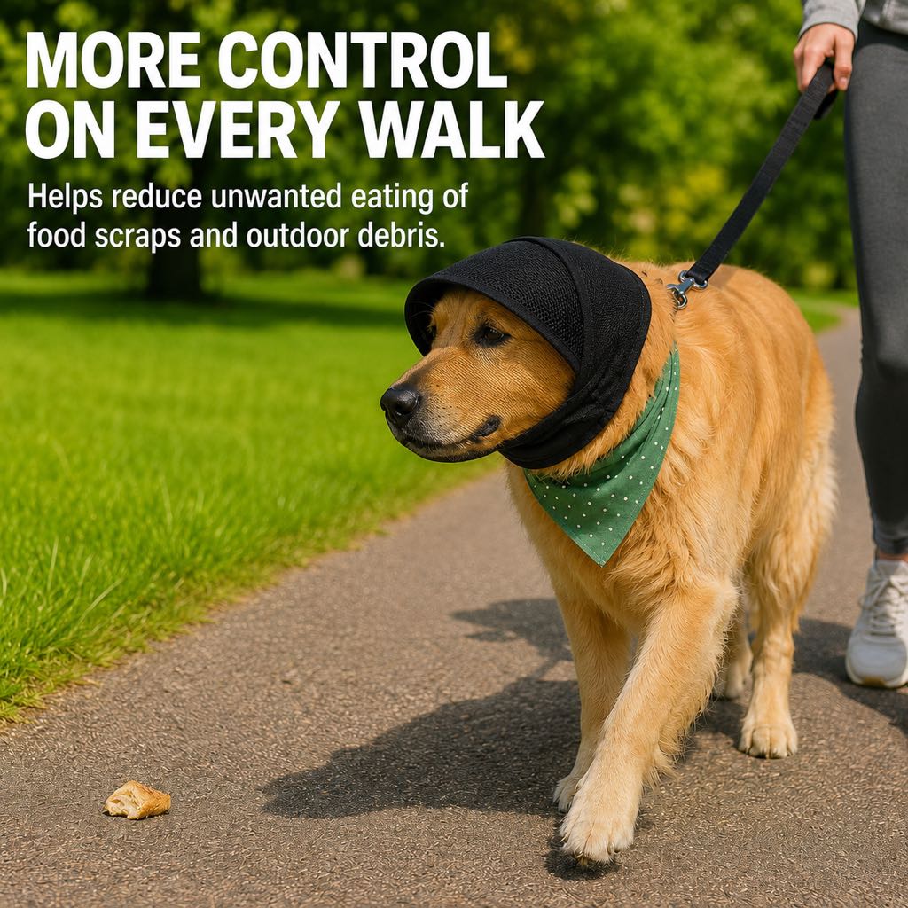 Boneroshop Breathable Anti-Scavenging Dog Muzzle for Walks - Mesh Hood Helps Block Food Scraps & Trash