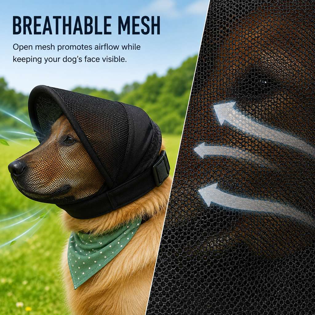 Boneroshop Breathable Anti-Scavenging Dog Muzzle for Walks - Mesh Hood Helps Block Food Scraps & Trash