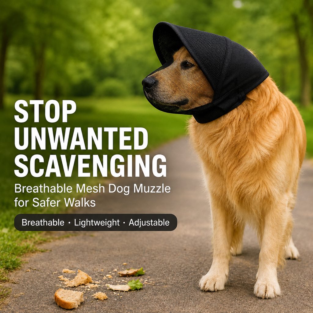 Boneroshop Breathable Anti-Scavenging Dog Muzzle for Walks - Mesh Hood Helps Block Food Scraps & Trash