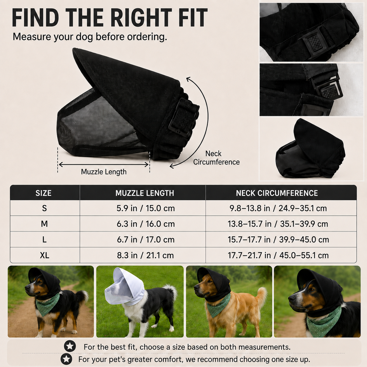 Boneroshop Breathable Anti-Scavenging Dog Muzzle for Walks - Mesh Hood Helps Block Food Scraps & Trash