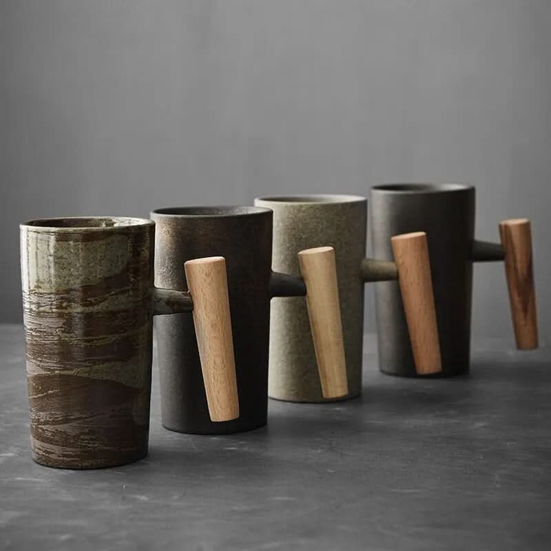 BREWCRAFT MUG – Handmade Ceramic Mug with Wooden Handle for Stylish Coffee Enjoyment