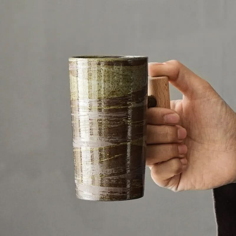 BREWCRAFT MUG – Handmade Ceramic Mug with Wooden Handle for Stylish Coffee Enjoyment