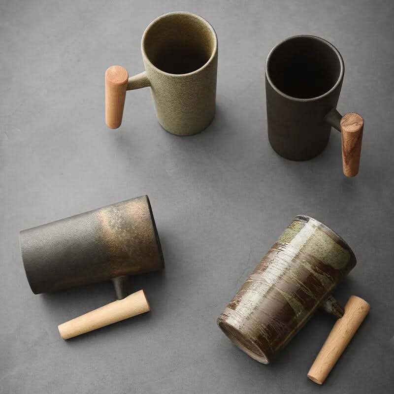 BREWCRAFT MUG – Handmade Ceramic Mug with Wooden Handle for Stylish Coffee Enjoyment