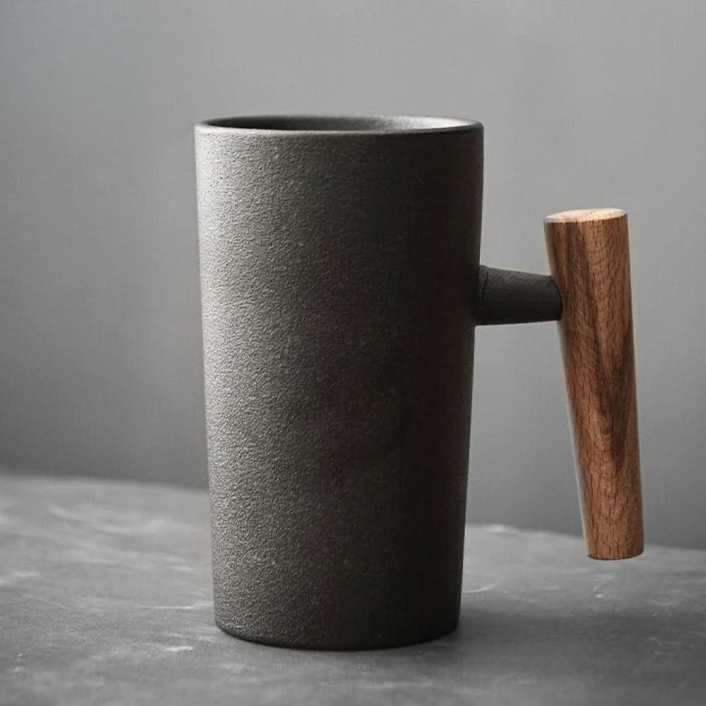 BREWCRAFT MUG – Handmade Ceramic Mug with Wooden Handle for Stylish Coffee Enjoyment