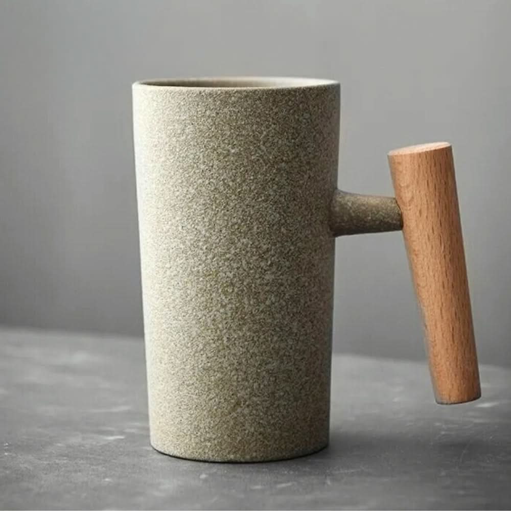 BREWCRAFT MUG – Handmade Ceramic Mug with Wooden Handle for Stylish Coffee Enjoyment