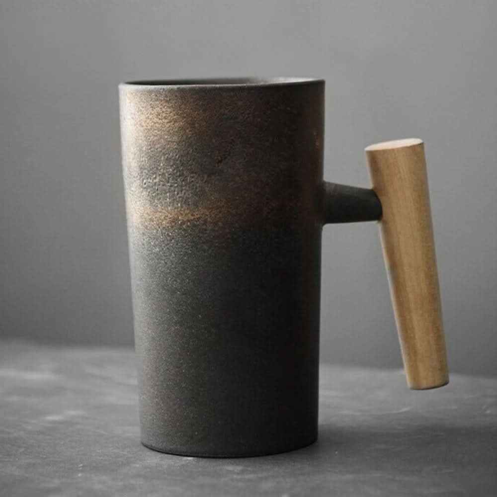 BREWCRAFT MUG – Handmade Ceramic Mug with Wooden Handle for Stylish Coffee Enjoyment