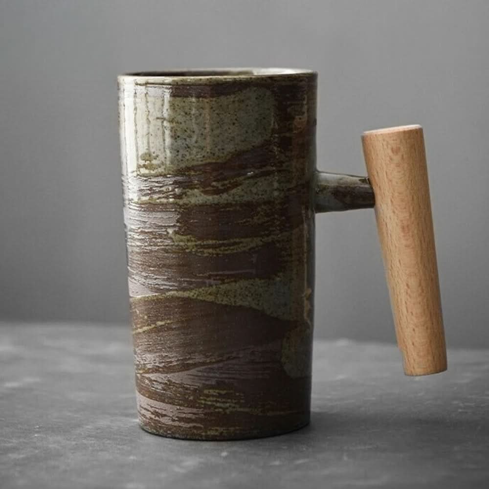 BREWCRAFT MUG – Handmade Ceramic Mug with Wooden Handle for Stylish Coffee Enjoyment