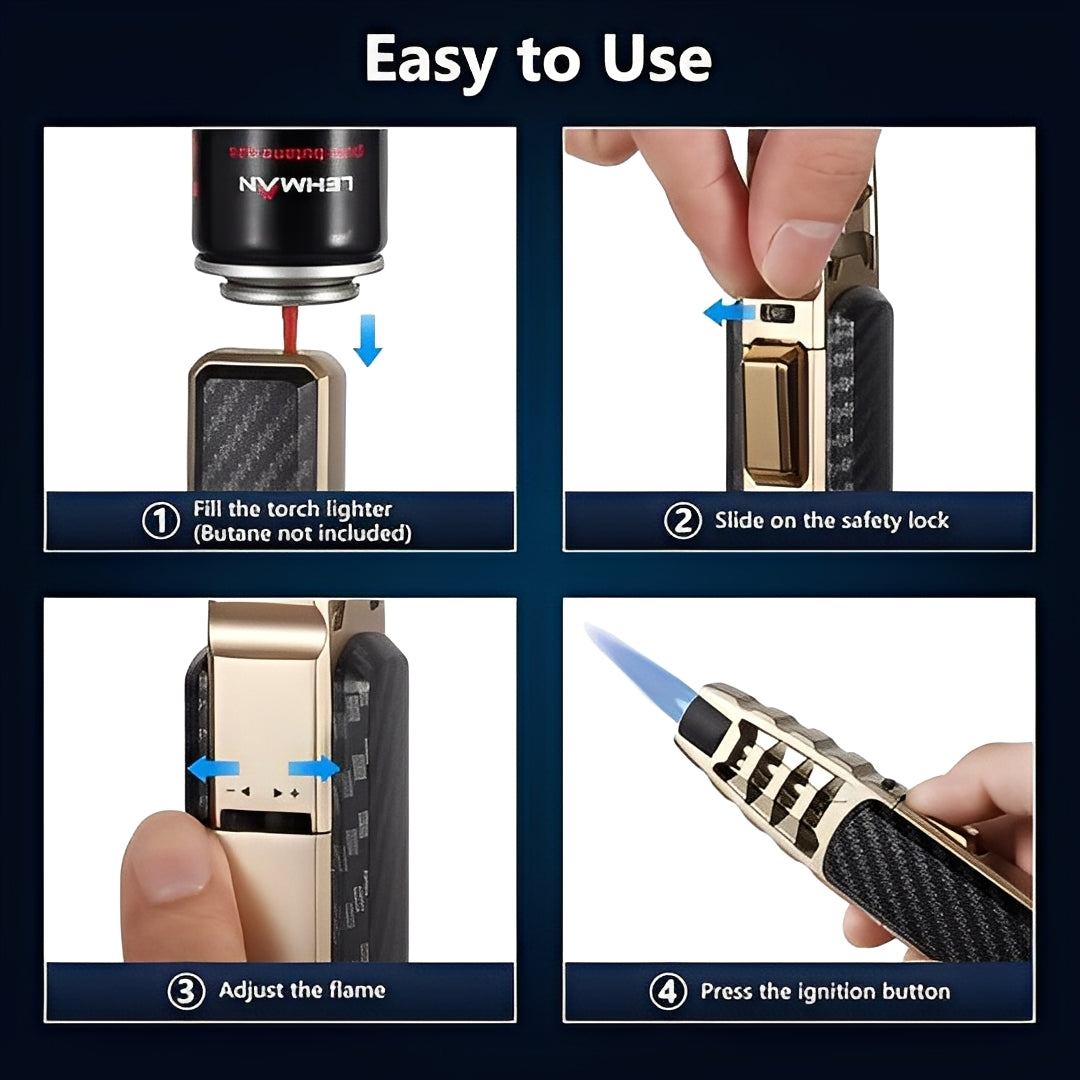 Butane Torch Lighter, Triple Blue Flame, Windproof, Refillable, Gift Box