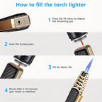 Butane Torch Lighter, Triple Blue Flame, Windproof, Refillable, Gift Box