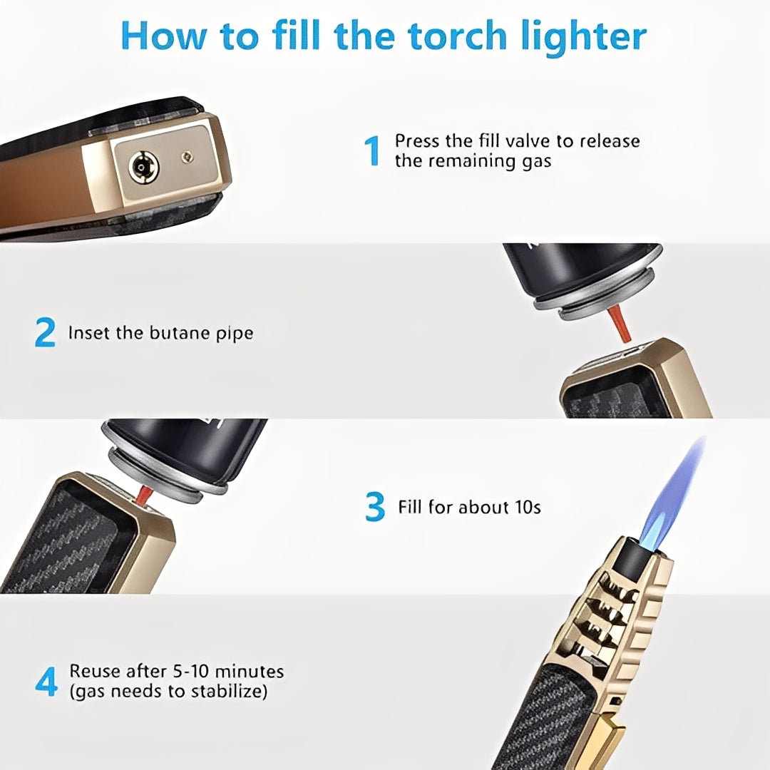 Butane Torch Lighter, Triple Blue Flame, Windproof, Refillable, Gift Box