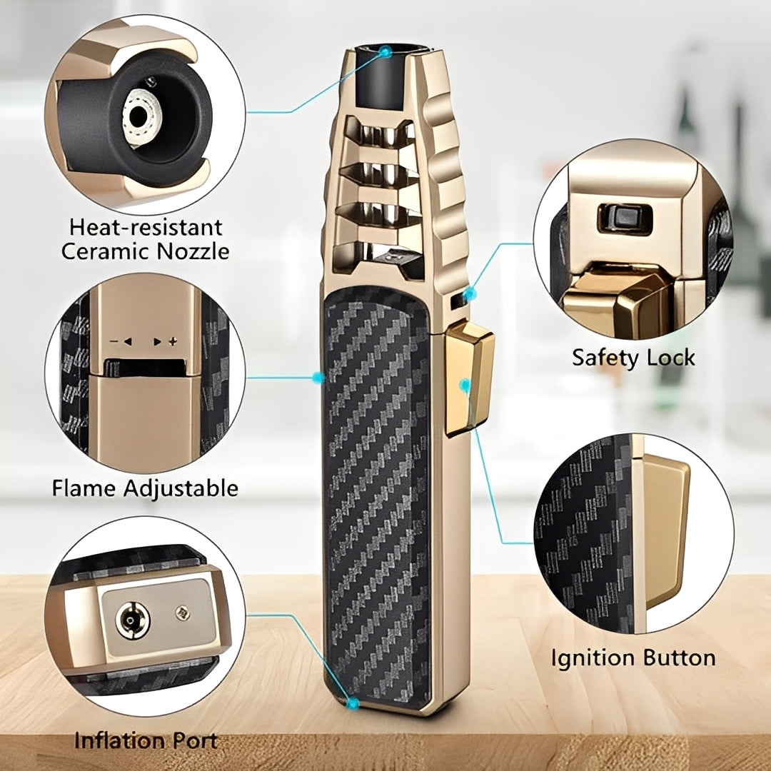 Butane Torch Lighter, Triple Blue Flame, Windproof, Refillable, Gift Box