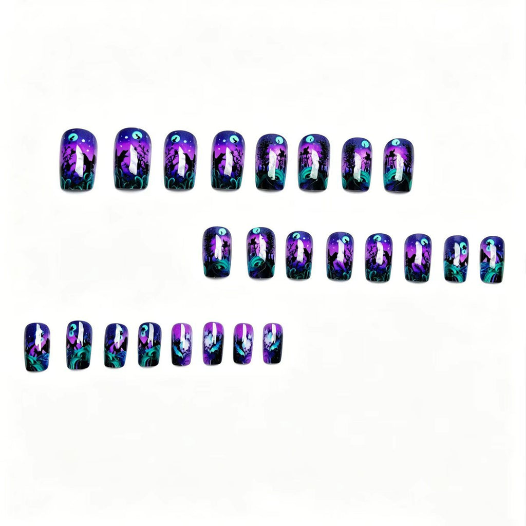Butterfly and Night Motif Nail Art Design