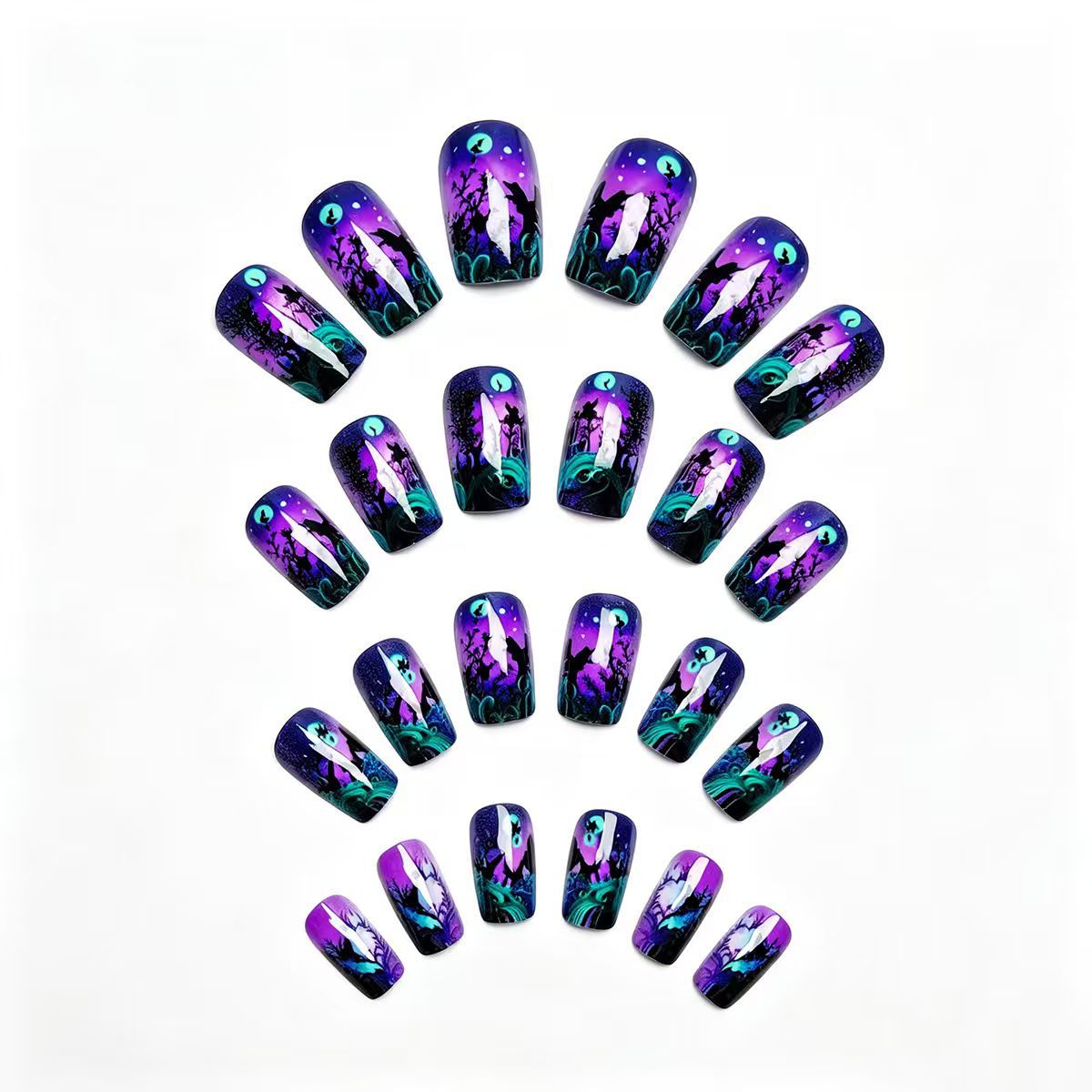 Butterfly and Night Motif Nail Art Design