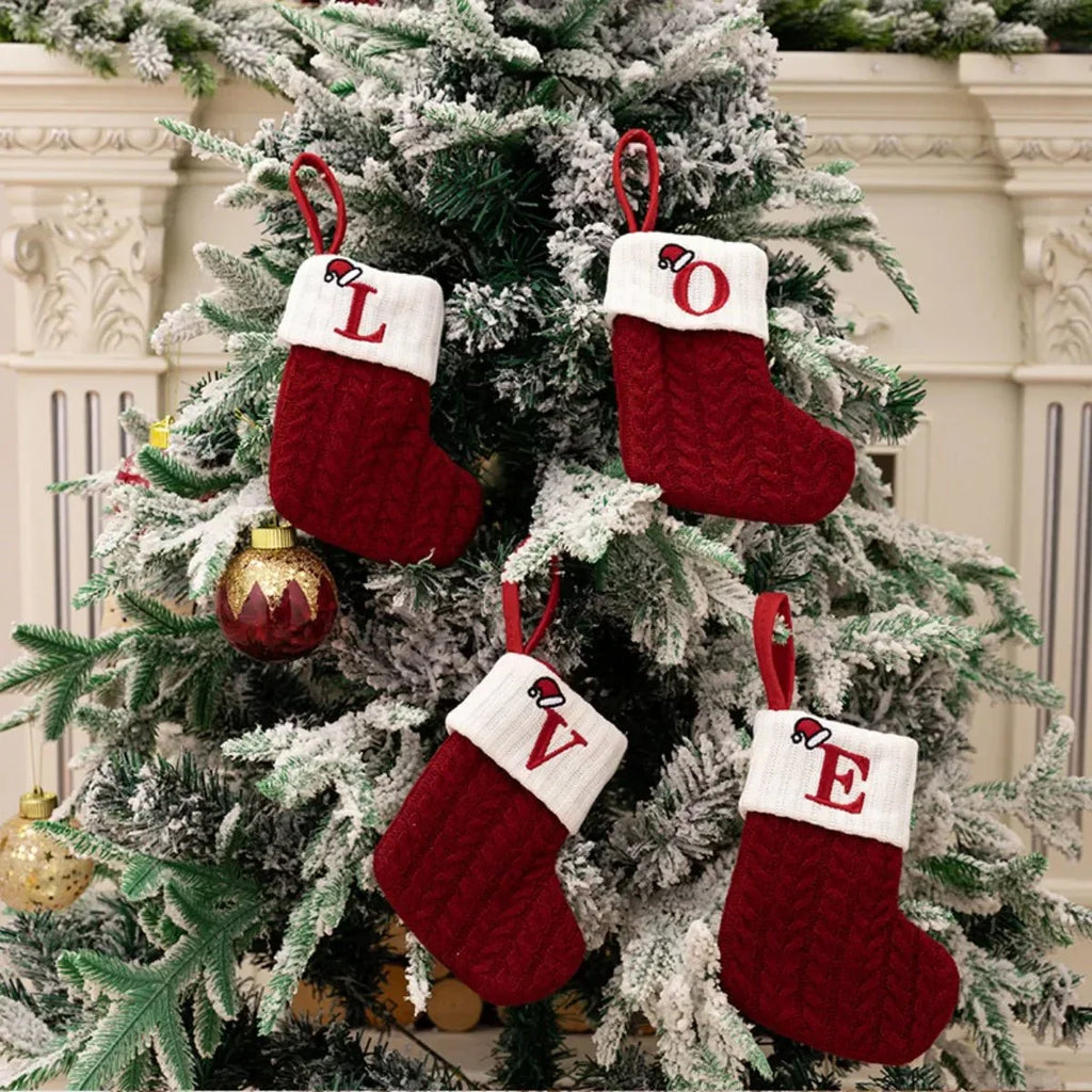 Cable-knit contrast Christmas stockings