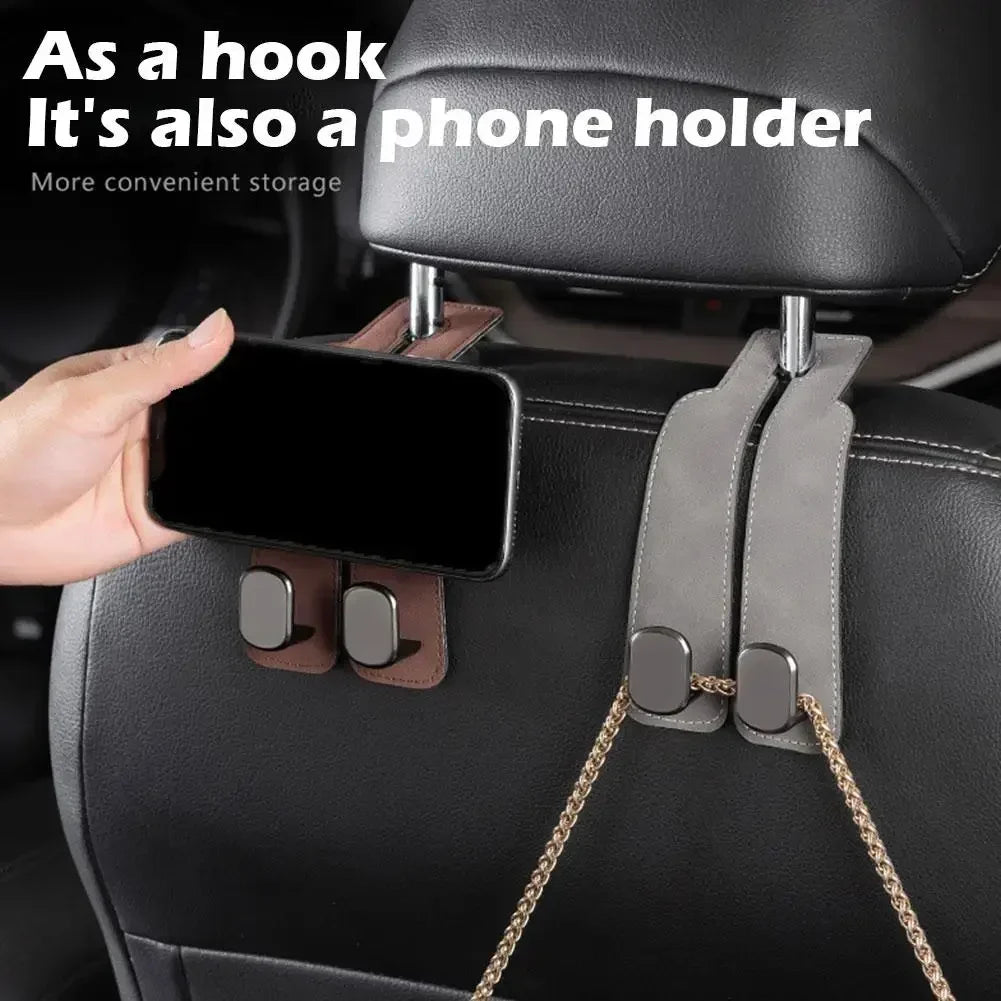 Car Headrest Organiser Leather Hook with Phone Holder