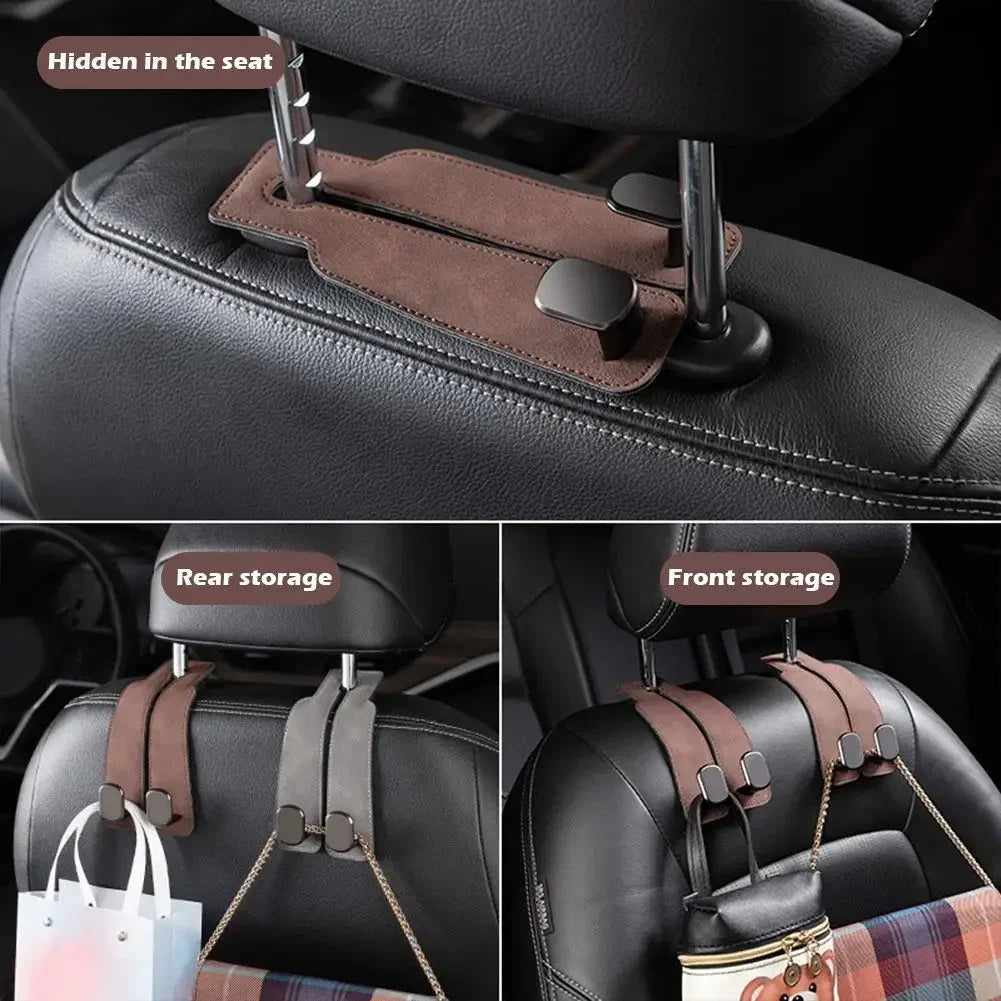 Car Headrest Organiser Leather Hook with Phone Holder