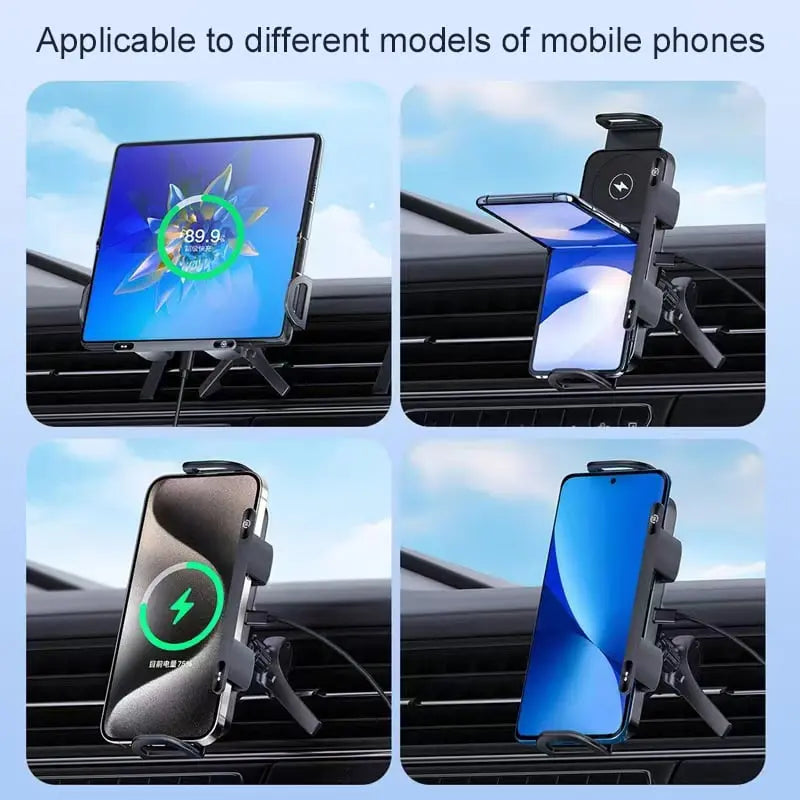 Car phone holder with wireless charging – automatic grip & 360° rotation