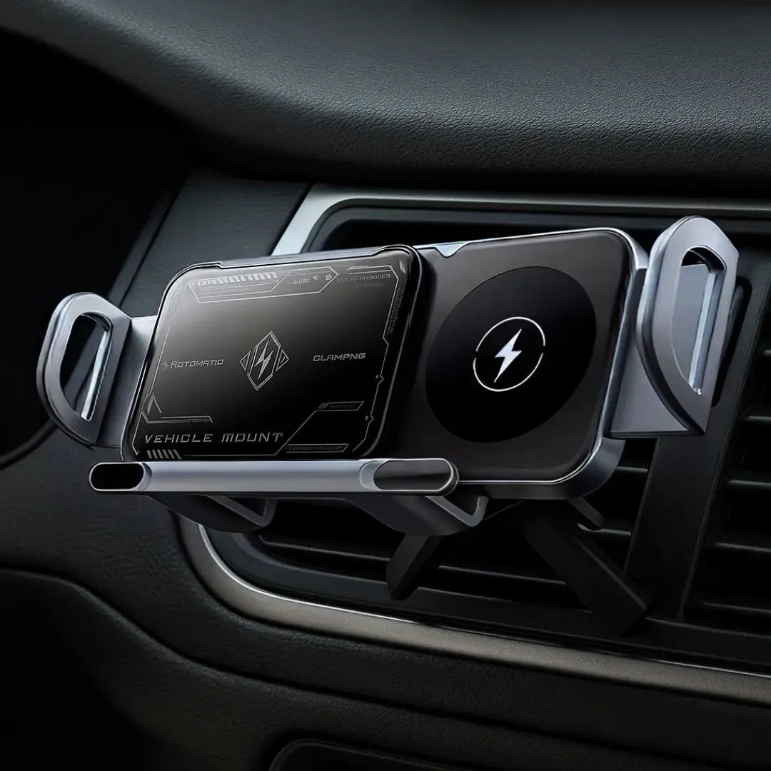 Car phone holder with wireless charging – automatic grip & 360° rotation