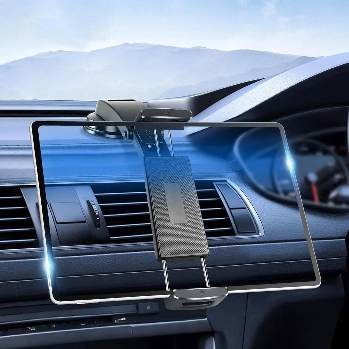 Car Tablet Mount, Dashboard Suction Holder, 360° Rotating Adjustable Arm