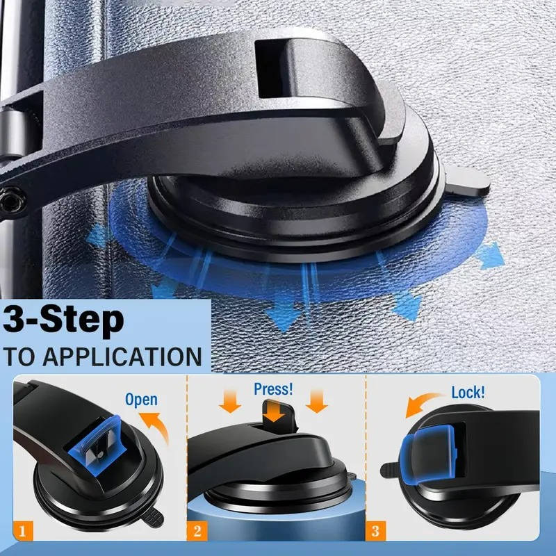 Car Tablet Mount, Dashboard Suction Holder, 360° Rotating Adjustable Arm