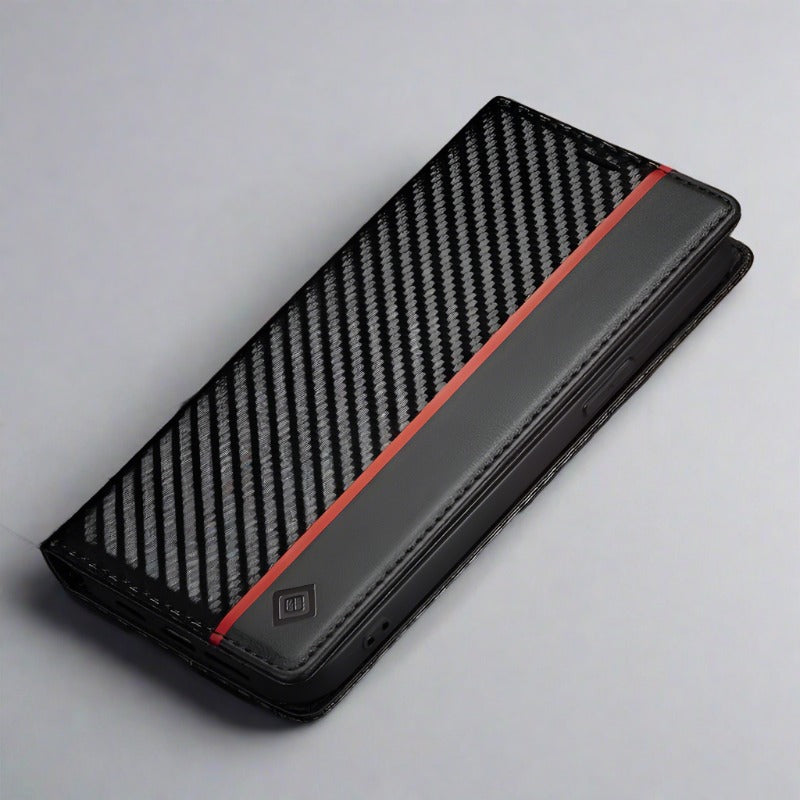 Carbon Fibre Flip Wallet Case for Samsung S23 with Magnetic Closure