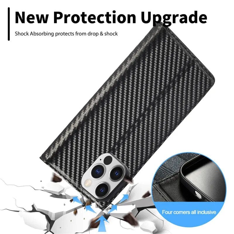 Carbon Fibre Flip Wallet Case for Samsung S23 with Magnetic Closure