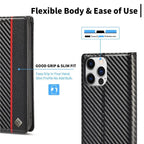 Carbon Fibre Flip Wallet Case for Samsung S23 with Magnetic Closure