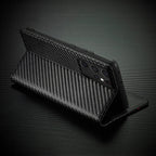 Carbon Fibre Flip Wallet Case for Samsung S23 with Magnetic Closure