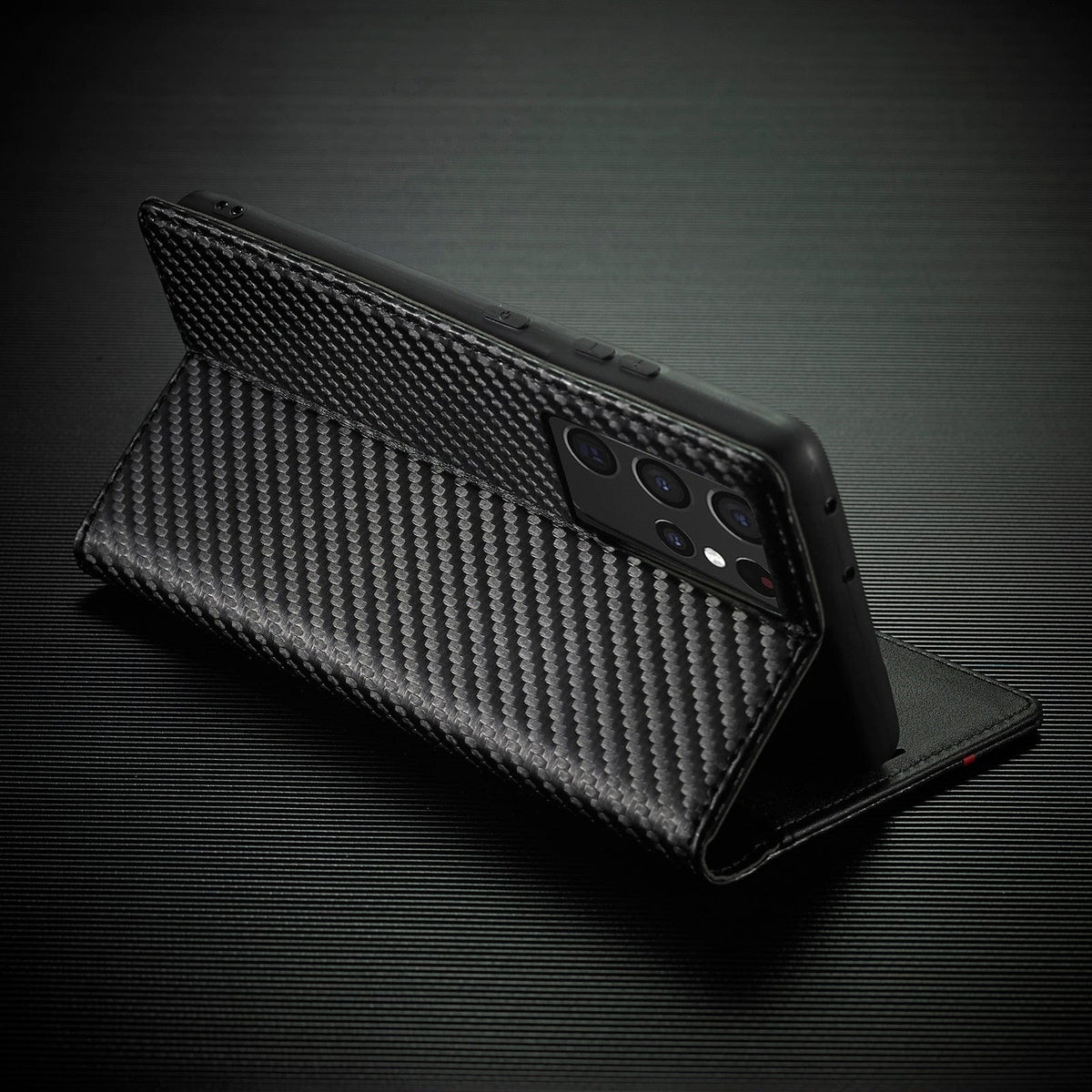 Carbon Fibre Flip Wallet Case for Samsung S23 with Magnetic Closure