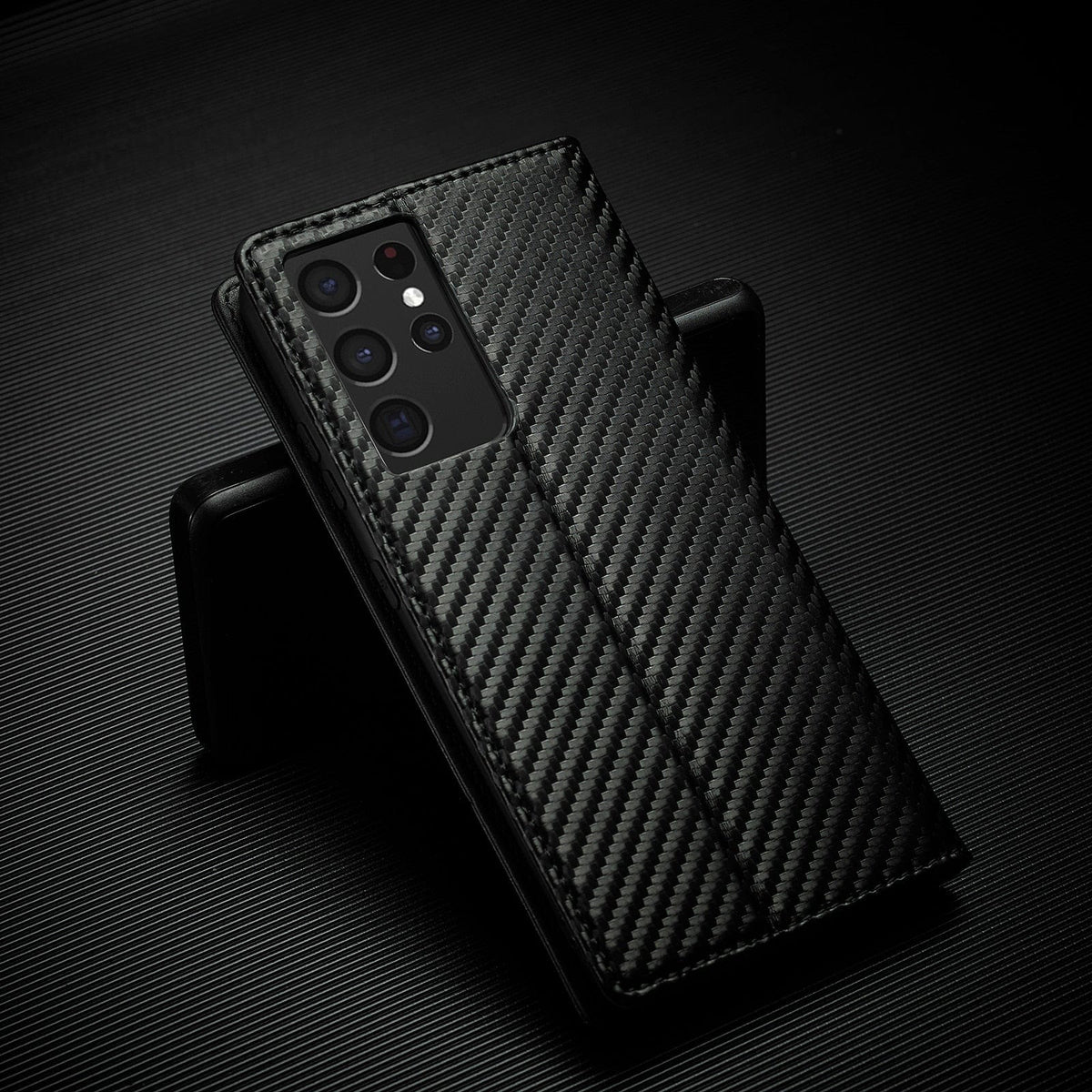 Carbon Fibre Flip Wallet Case for Samsung S23 with Magnetic Closure