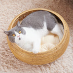 Cat Bed with Round Rattan Decoration