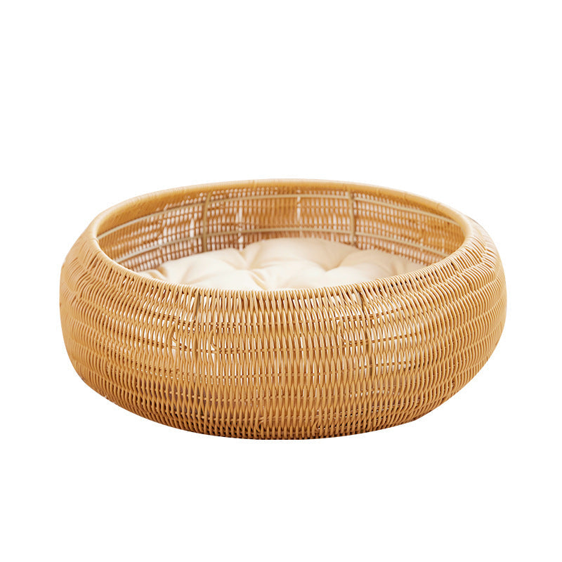 Cat Bed with Round Rattan Decoration