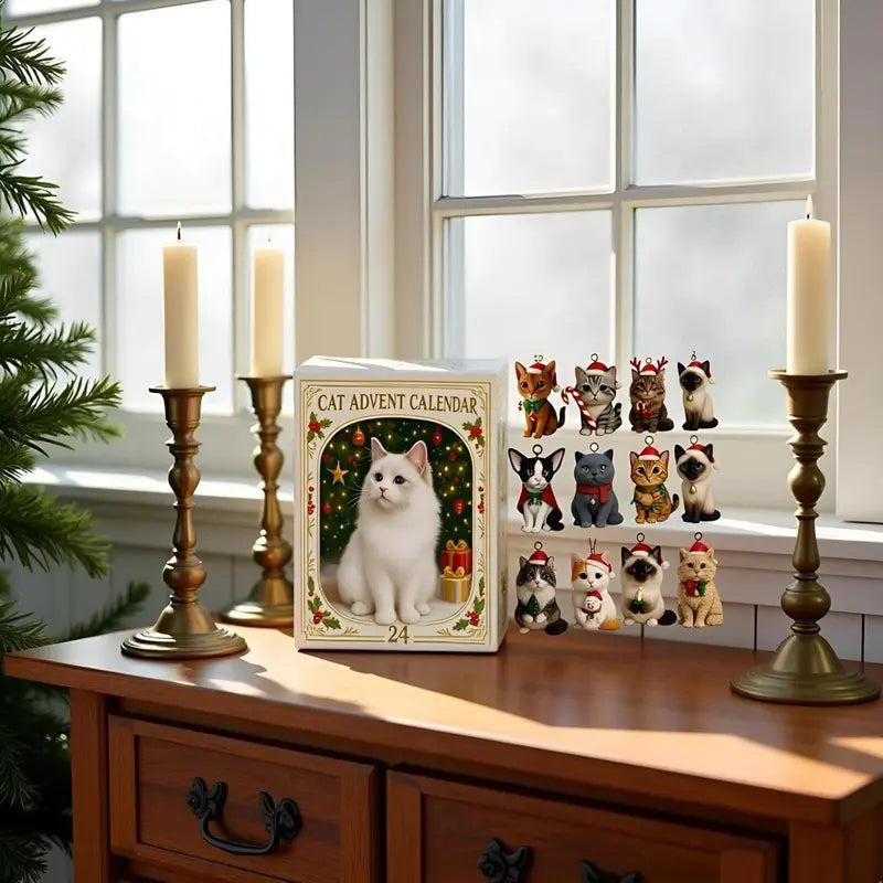 Cat Christmas Advent Calendar – 24 Festive Acrylic Cat Figurines
