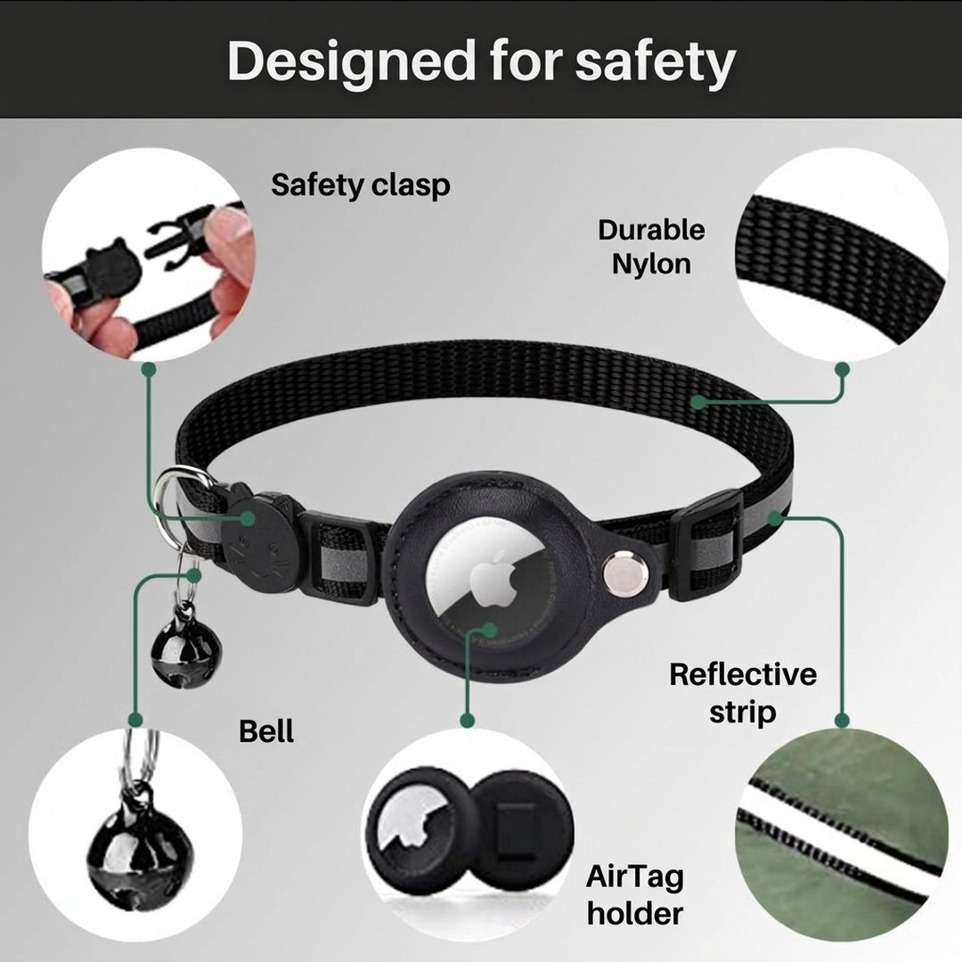 Cat Collar with GPS Tracker Holder, Reflective, Safety Release Buckle