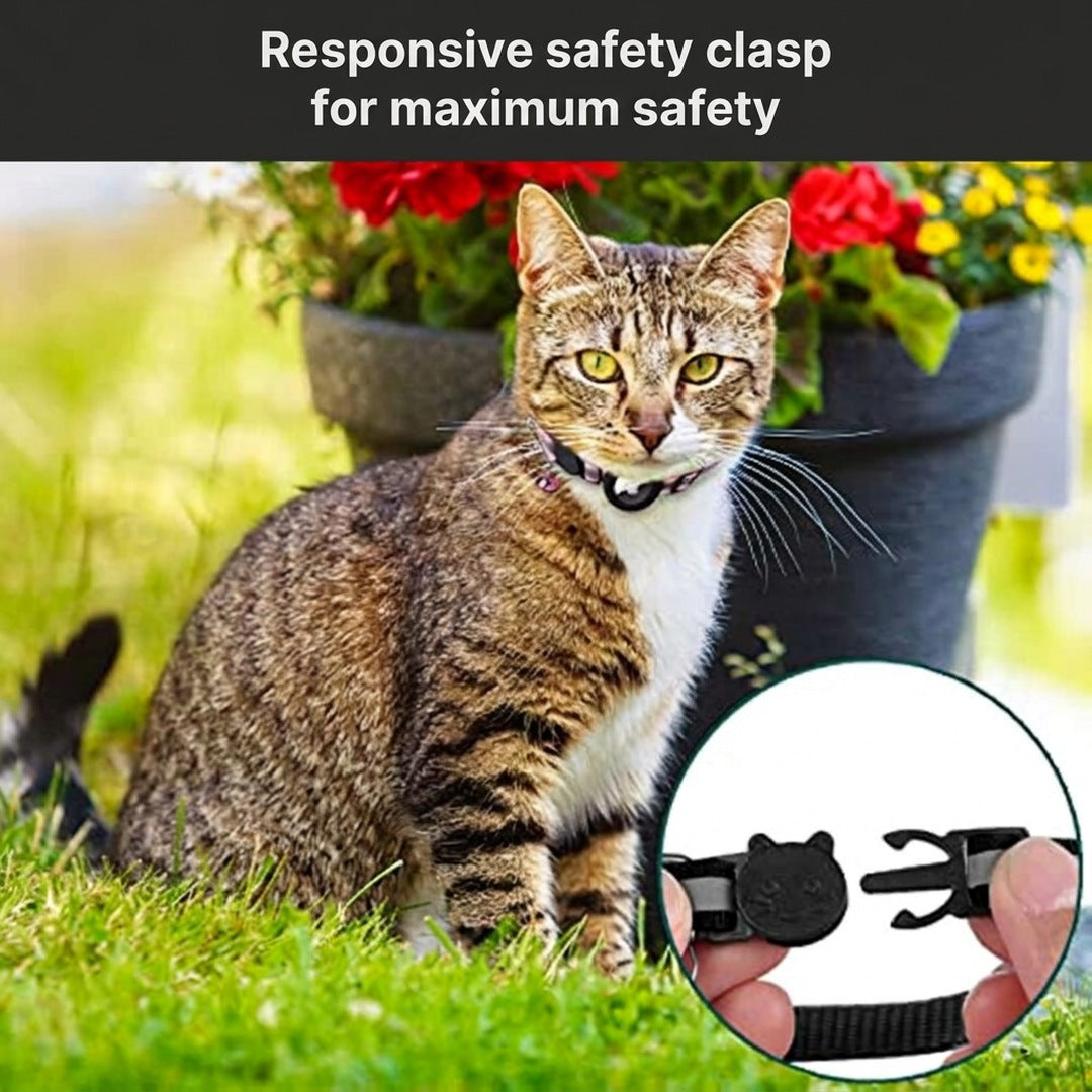 Cat Collar with GPS Tracker Holder, Reflective, Safety Release Buckle