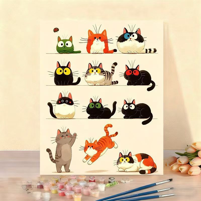 Cat-Themed Paint by Numbers Canvas Art Kit