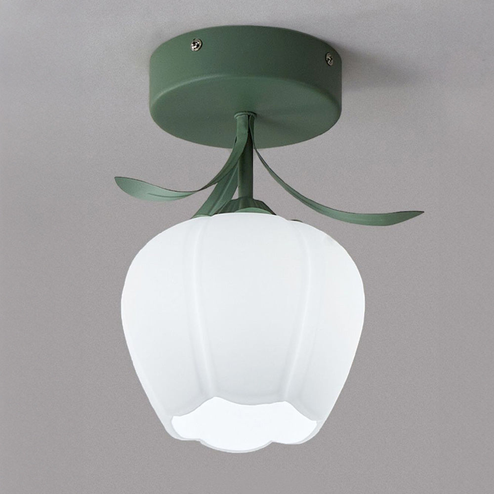 Ceiling Light with Floral Glass Shade Design