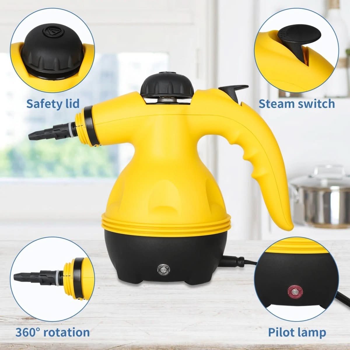 Chemical-free steam cleaner with 8 attachments for household, clothes and windows