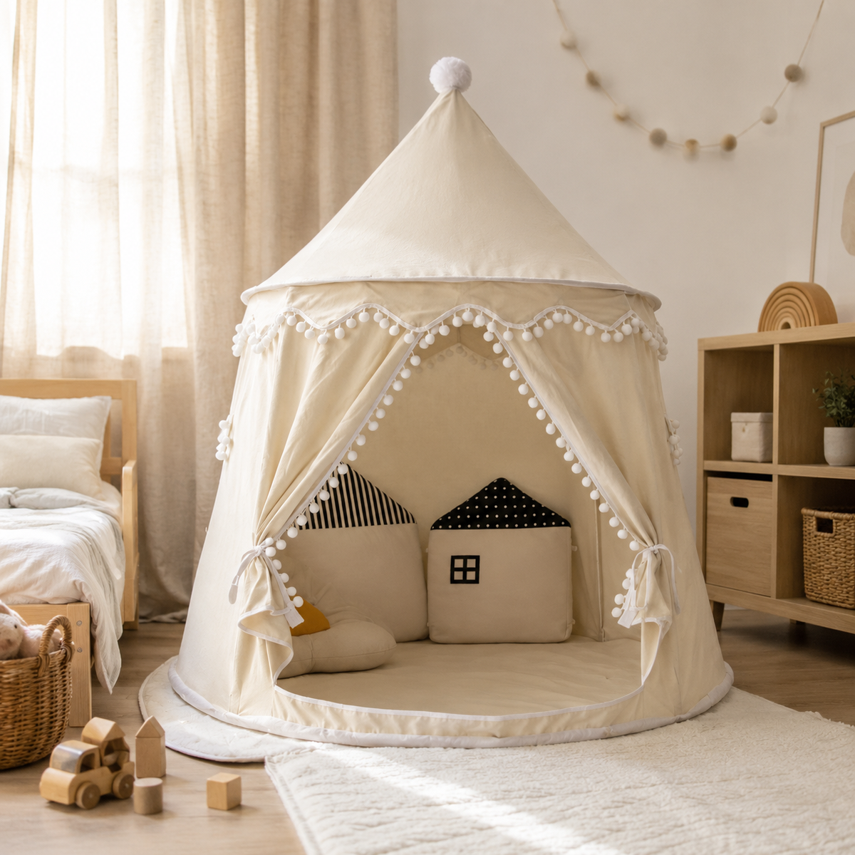 Children's Canvas Play Teepee, 100% Cotton, Pine Poles, Spacious