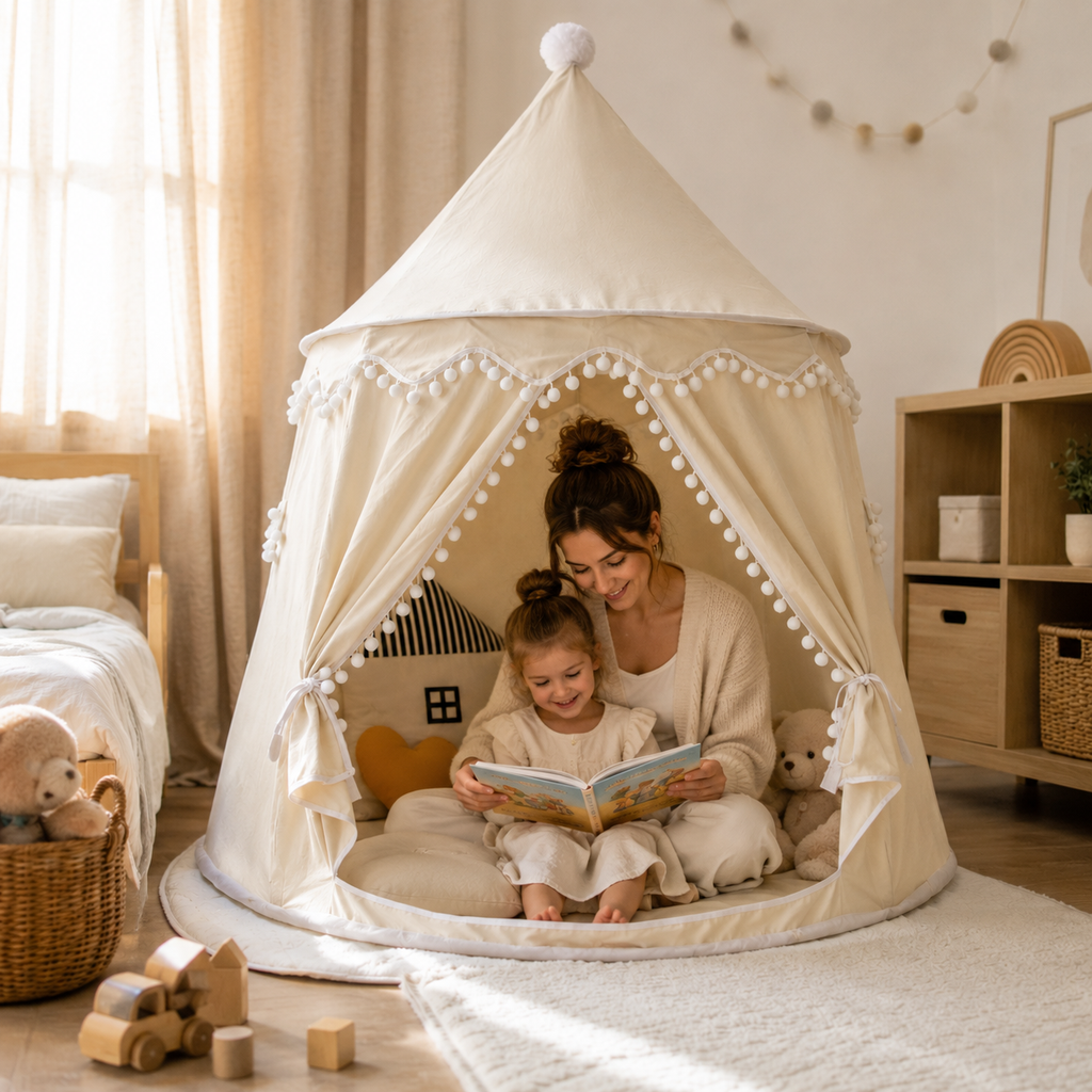 Children's Canvas Play Teepee, 100% Cotton, Pine Poles, Spacious