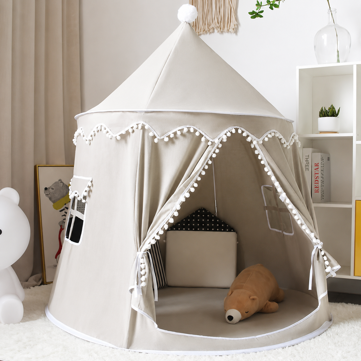 Children's Canvas Play Teepee, 100% Cotton, Pine Poles, Spacious