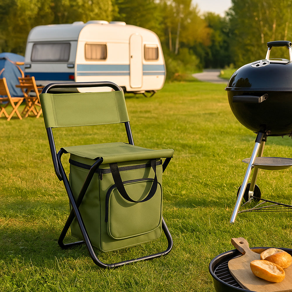 ChillPack Outdoor Chair – Foldable Camping Chair with Backrest and Integrated Cooler Bag