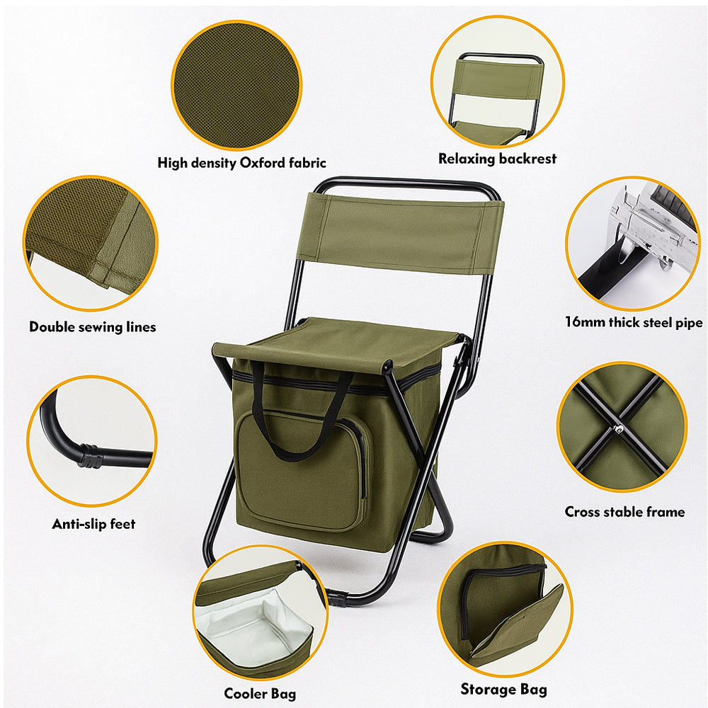 ChillPack Outdoor Chair – Foldable Camping Chair with Backrest and Integrated Cooler Bag