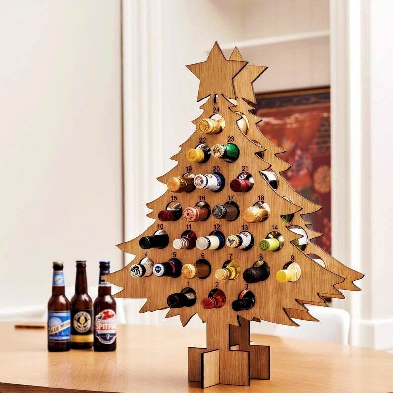 Boneroshop | Christmas Advent Calendar Tree | Wooden Beer & Wine Holder | Reusable Birch Wood