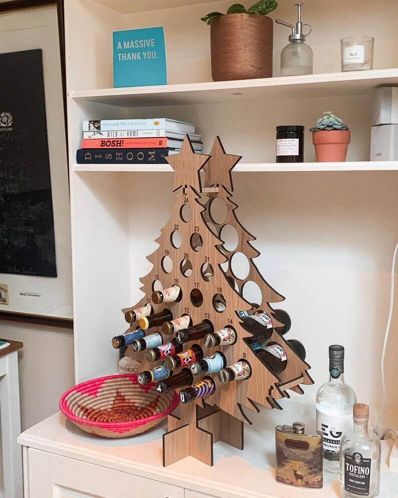 Boneroshop | Christmas Advent Calendar Tree | Wooden Beer & Wine Holder | Reusable Birch Wood