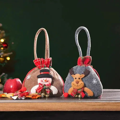 Christmas fabric gift bags with drawstring – reusable festive bags in various designs