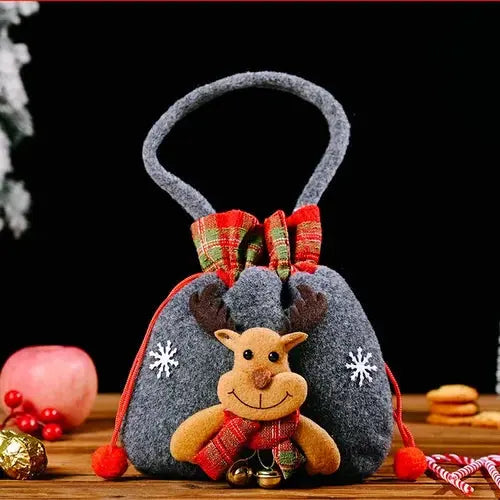 Christmas fabric gift bags with drawstring – reusable festive bags in various designs